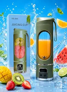 Portable juicer or blender with 12 blades | 1300 mah rechargeable battery| 3 speeds with range of 22000RPM | Fruit mixer or smoothie maker | Green color